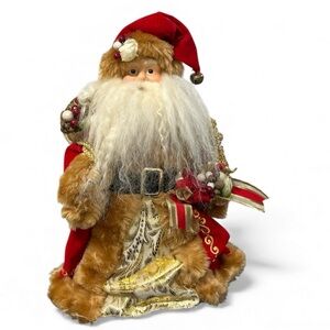 VTG Santa Claus Christmas TreeTopper/Faux Fir/Red Velvet/Bisque Head/Hands/KMART